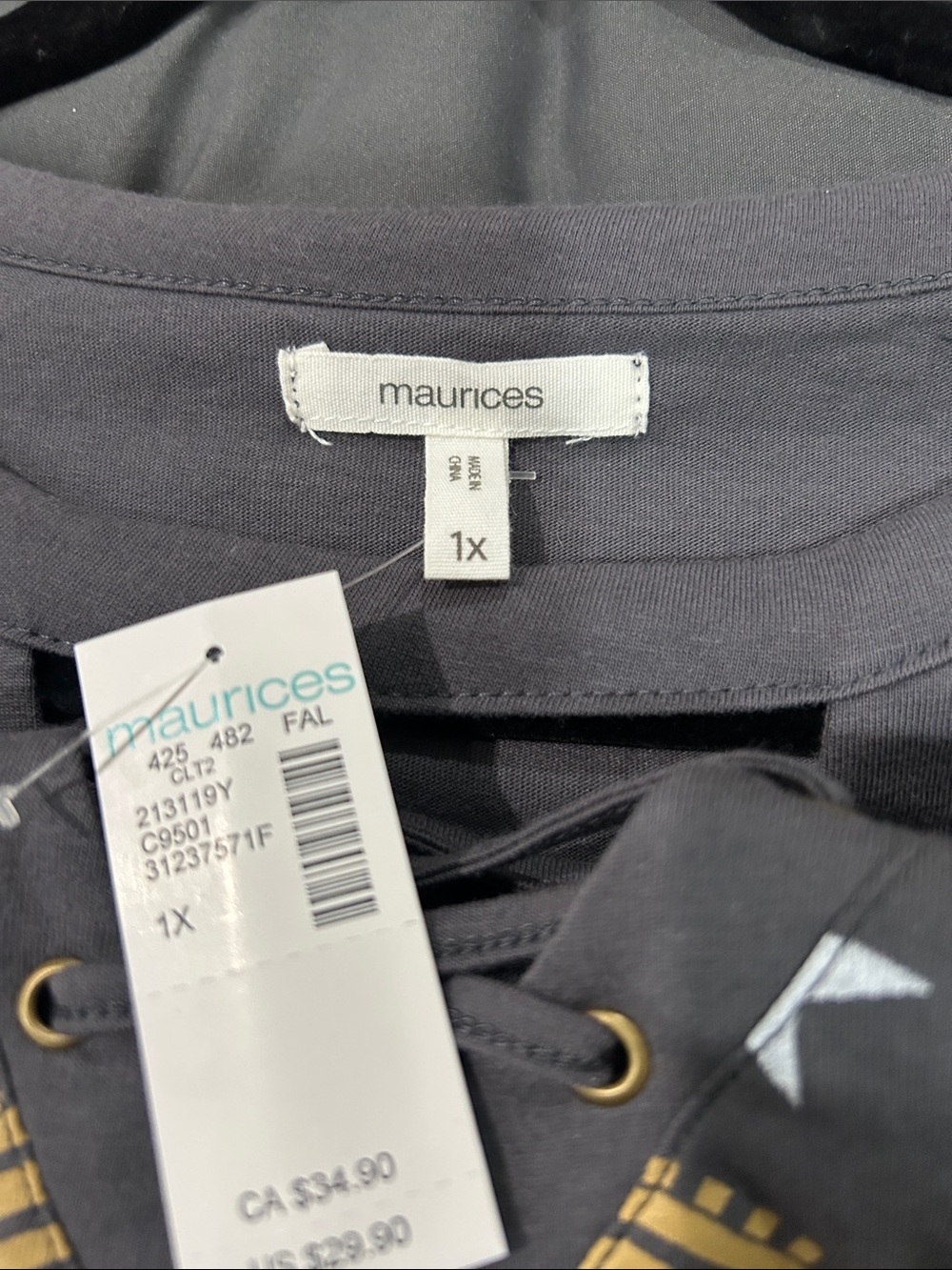Maurices Charcoal Gray Lace-Up Guitar Graphic Tee - Picture 3 of 11
